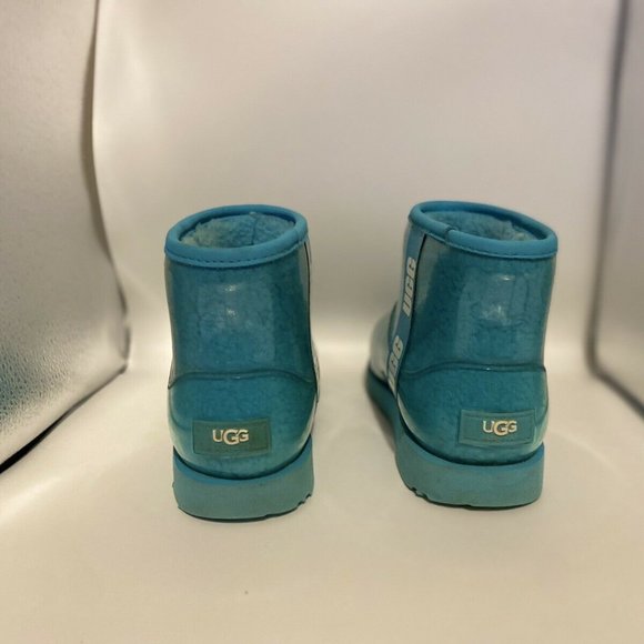 UGG 'Classic Clear Mini' Blue Wool Lined Waterproof See Through Boots Size 2 - Picture 3 of 4
